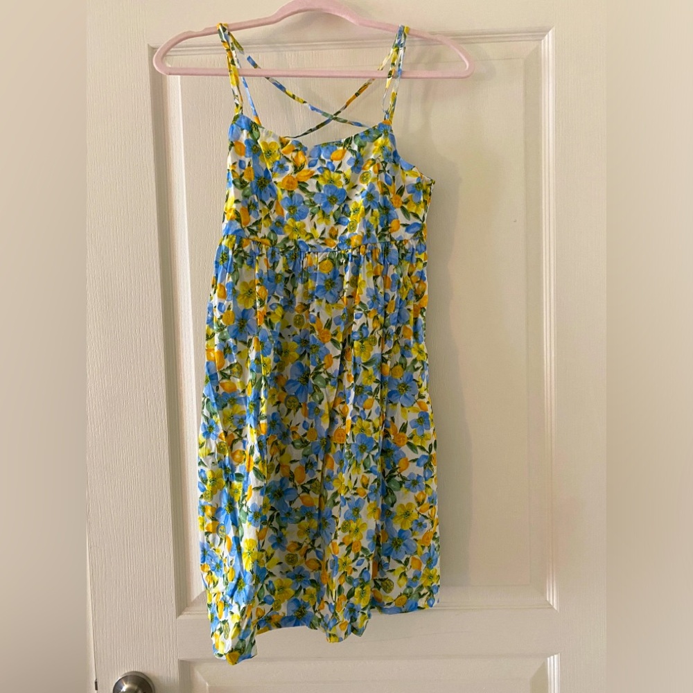 Grace and Mila Paris boutique blue and yellow flowered mini dress size small